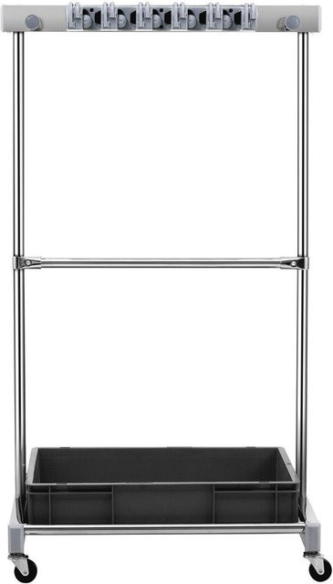 Buying Solutions MB Gartenwerkzeug-Organizer aus Edelstahl und Kunststoff in Silber mit 10 Schlitzen, Haken und Rollen zur Lagerung von Besen und Rechen - Bild 1