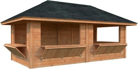 Marktstand Palmako Bianca Set 112 aus Fichtenholz in Braun mit Pyramidendach, B/T/H: 588 x 300 x 319 cm - Bild 1