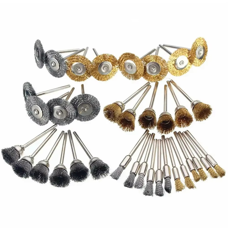 36-teiliges Set aus Messing- und Stahl-Drahtbürsten für Bohrer und Drehfrequenzwerkzeuge zur Metallpolitur und Rostentfernung in Gold und Braun - Bild 1