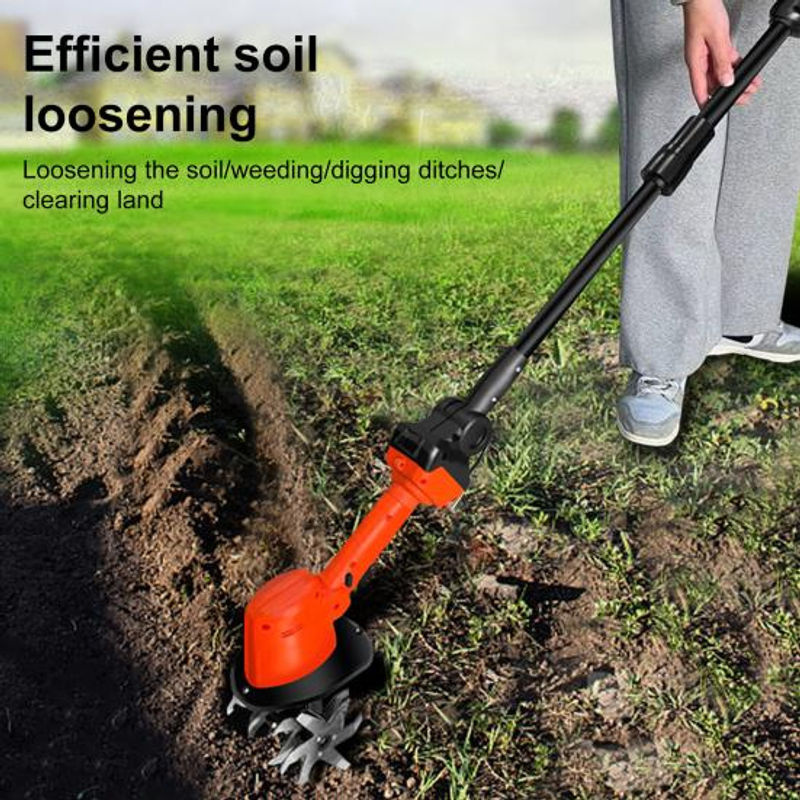 Akku-Mini-Bodenfräse Kultivator mit scharfen Klingen und Hilfsrädern, tragbare elektrische Gartenfräse mit ergonomischem Design - Bild 6