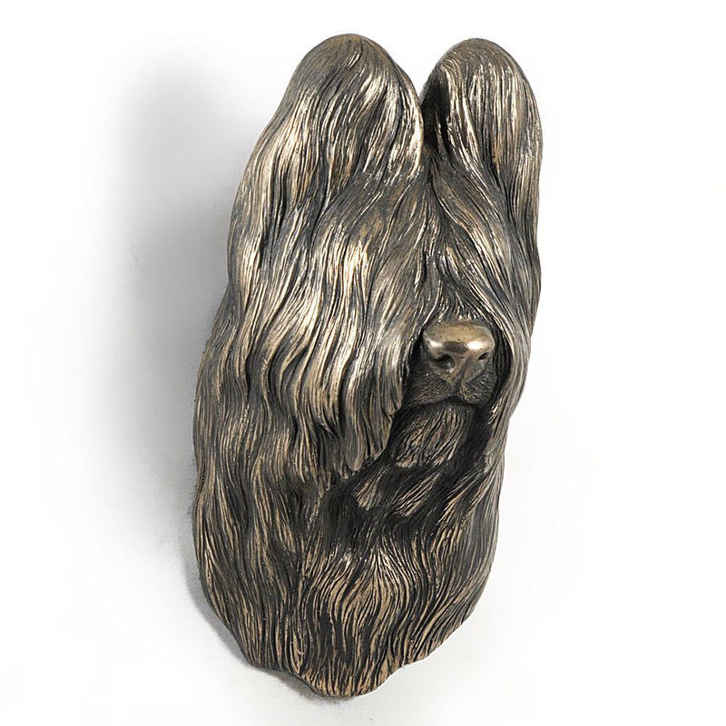 Art-Dog Briard Berger de Brie Hundestatue als hängende Büste in Braun aus Kunstharz und Metall - Bild 2