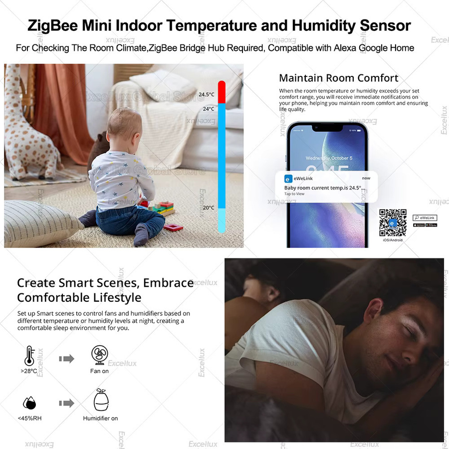 eWelink Zigbee Temperatur- und Feuchtigkeitssensor Hygrometer in Weiß mit App-Überwachung für Alexa und Google Assistant - Bild 3