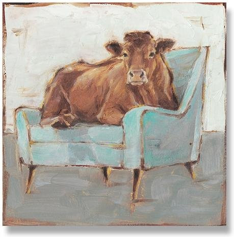 Abstraktes Leinwandposter April Art Museum mit sitzender Kuh als Wandkunst für dein Wohnzimmer, Mehrfarbig, Breite: 30 cm, Höhe: 40 cm - Bild 1