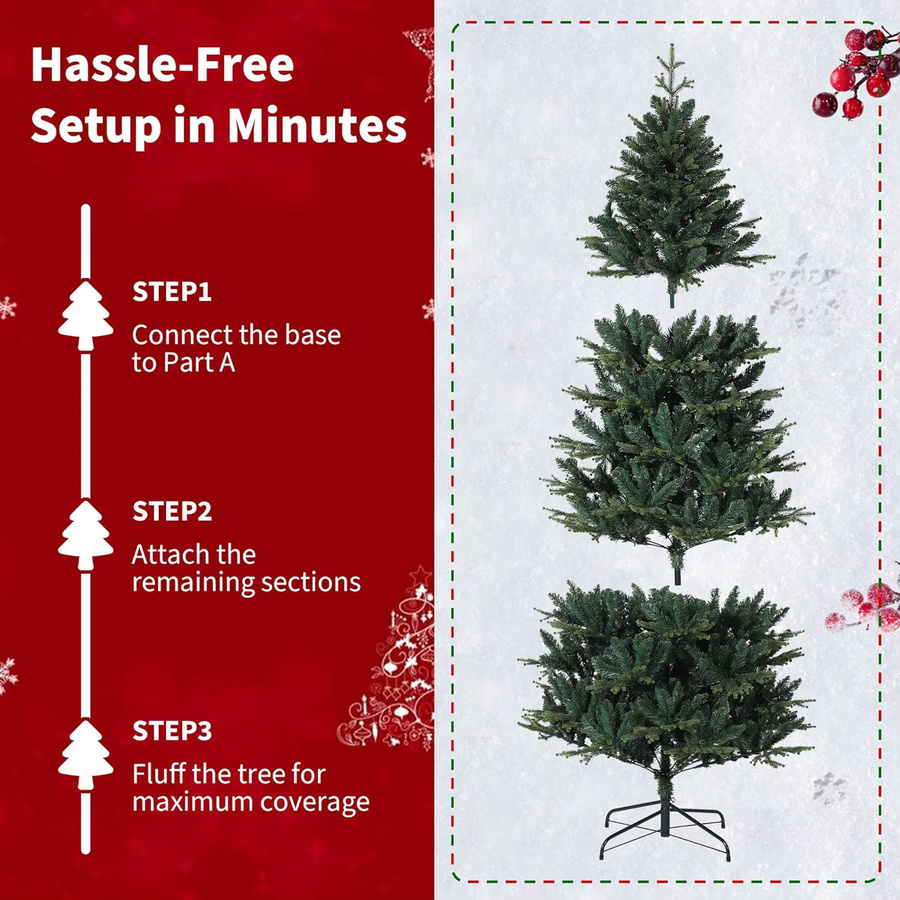 HiMISS Künstlicher Weihnachtsbaum in Grün mit dichtem PE/PVC-Material und stabilem Metallständer - Bild 6