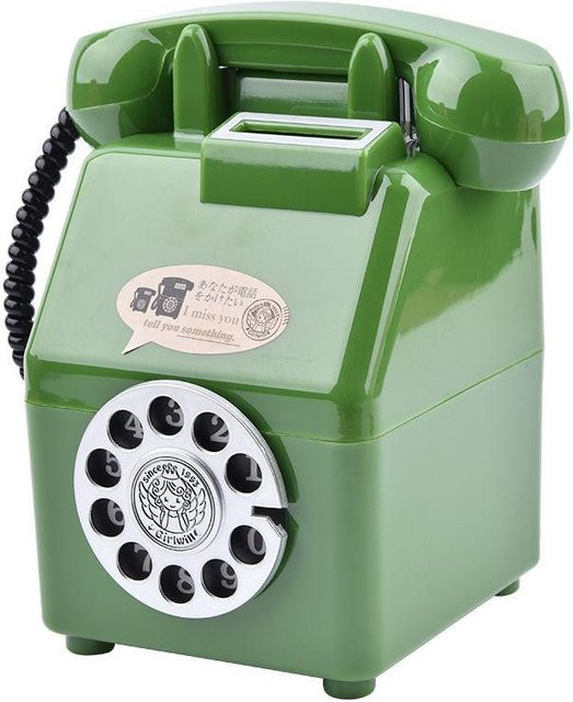 Retro Telefon-Sparschwein aus Kunststoff für Kinder und zur Dekoration in den Farben Grün, Rot, Pink, Schwarz oder Weiß - Bild 1
