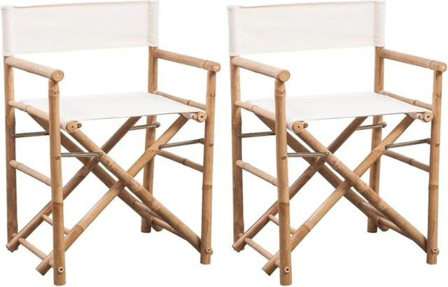 2er Set vidaXL Klappbare Regiestühle aus Bambus und weißem Canvas-Stoff - Bild 1