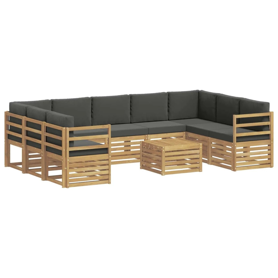 vidaXL Outdoor-Sofagarnitur L-Form aus Akazienholz mit Polstern, 8-teilig, Anthrazit-Weiß, B/T/H: 59 x 59 x 37 cm - Bild 2