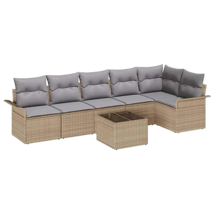 7-tlg. vidaXL Garten-Sofa-Set aus Polyrattan in Beige mit Kissen und L-Form - Bild 2