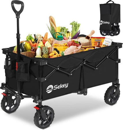 Sekey Faltbarer Bollerwagen mit verstellbarem Handgriff in Schwarz, 150L Volumen und 150kg Tragkraft