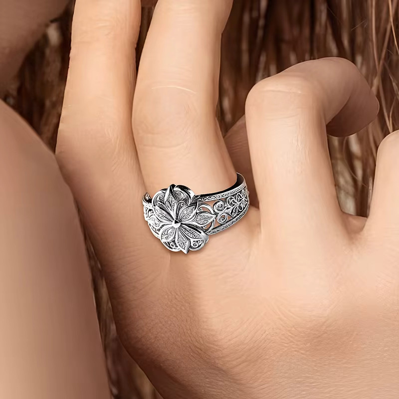 Huitan Damenring, Silber, Blumen-Gravur, Damen - Bild 2