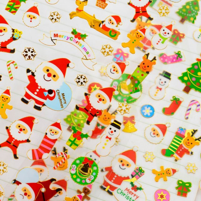 4 Stück Weihnachts Aufkleber mit Weihnachtsmann und Schneeflocken in Gold und Multicolour für DIY Scrapbooking und Journaling - Bild 1