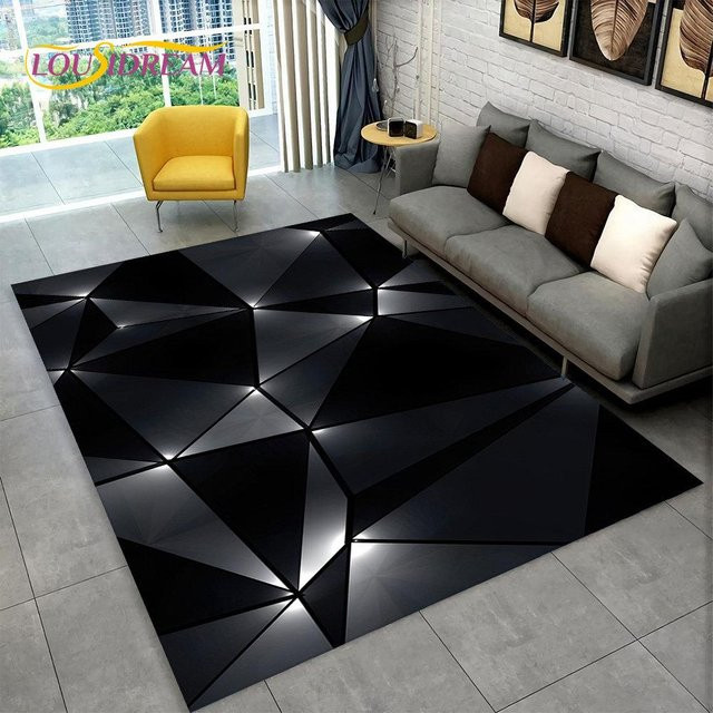 Karpetti 3D-Teppich mit modernem geometrischem Design, rutschfest und waschbar, Schwarz, B: 100 cm, L: 120 cm - Bild 1