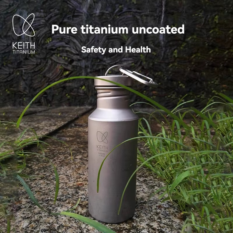 Keith Titan Wasserflasche aus Titan in Silber, auslaufsicher, 400 ml - Bild 2