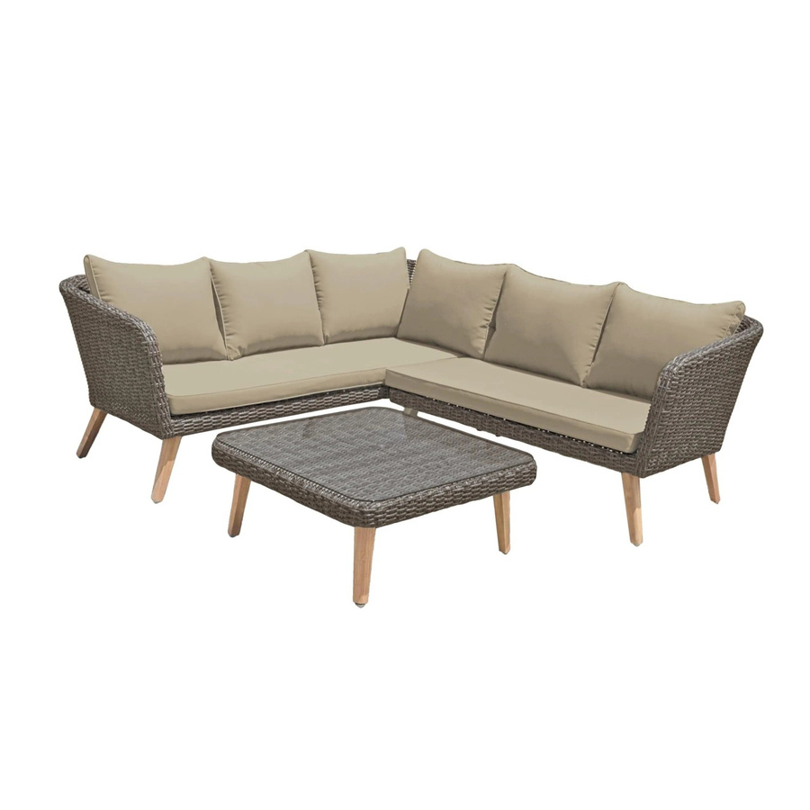 DELUKE Gartenloungeset DUBAI in Anisbraun aus Akazienholz mit Kunststoffgeflecht und Polstern - Bild 2