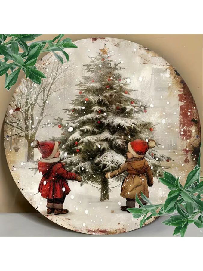 Potdemiel Vintage Eisen-Wandkunst Weihnachten Jugendliche im Schnee, Metallschild Multicolor, B/H: 20,3 x 20,3 cm - Bild 5
