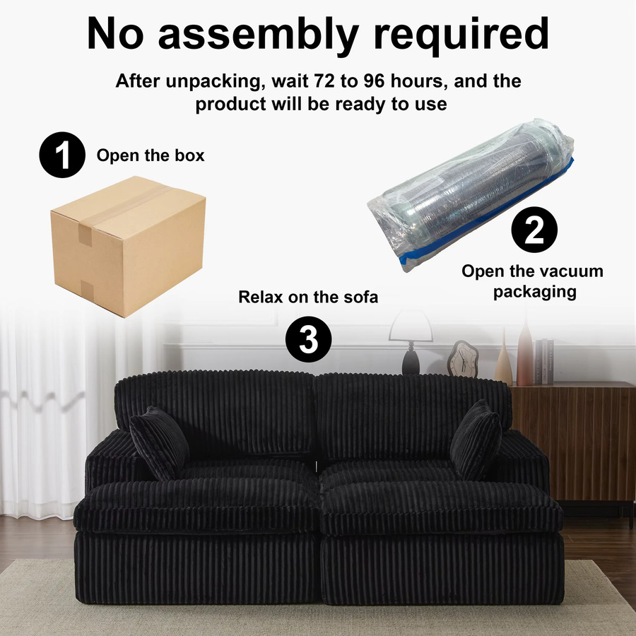 Vankel 2-in-1 Schlafsofa Click-Clack in Schwarz mit Cord-Bezug und gepolstertem Rahmen - Bild 5