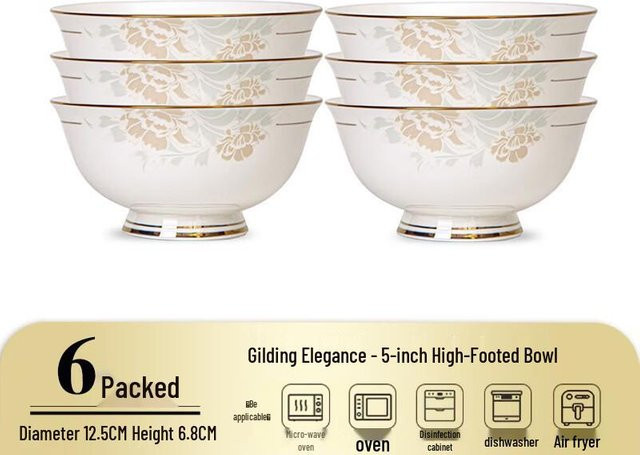 Bai Cheng Dao Keramik-Reisschalen mit Goldrand, 6er-Set, Weiß - Bild 1