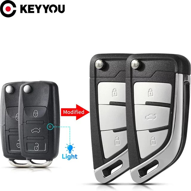 KEYYOU Modifizierte Schlüsselhülle für VW Volkswagen Bora Golf Polo Passat Touran Seat Skoda Beetle Jetta in Schwarz - Bild 1