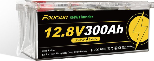 Foursun 12V 300Ah LiFePO4 Batterie mit Niedertemperatur-BMS-Schutz für Wohnmobil, Solar und Camping - Bild 1