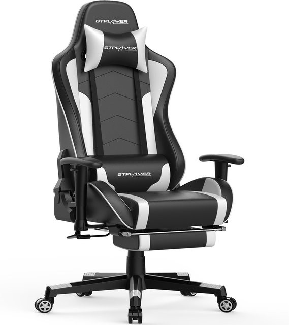 GTPLAYER Gaming Stuhl in Schwarz mit Bluetooth Lautsprechern, Fußstütze und ergonomischem Design aus Kunstleder - Bild 1