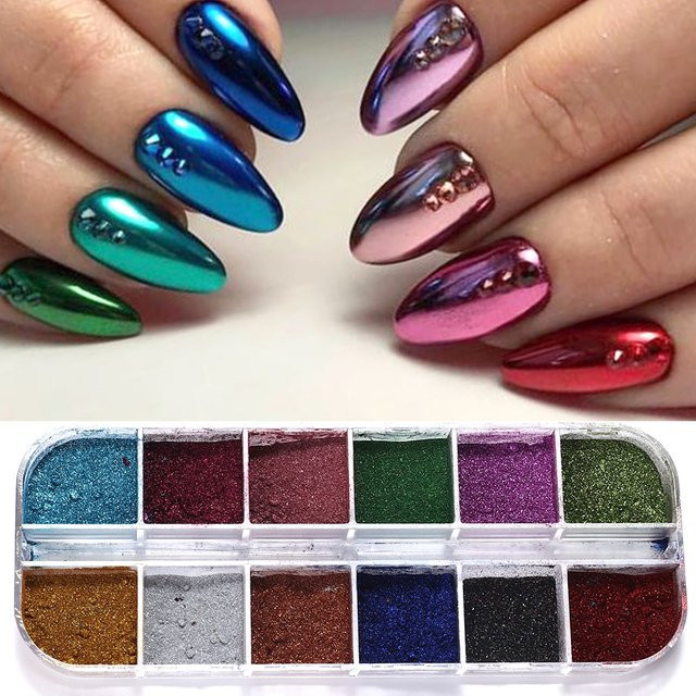SWEET TREND Metallic Nagelpigment, 12 Farben, Holografischer Spiegel - Bild 1