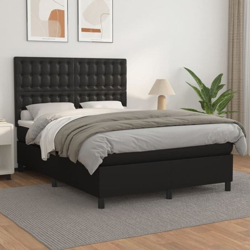 Vidaxl Boxspringbett mit Matratze in Schwarz aus Kunstleder, B/T: 140 x 200 cm - Bild 1