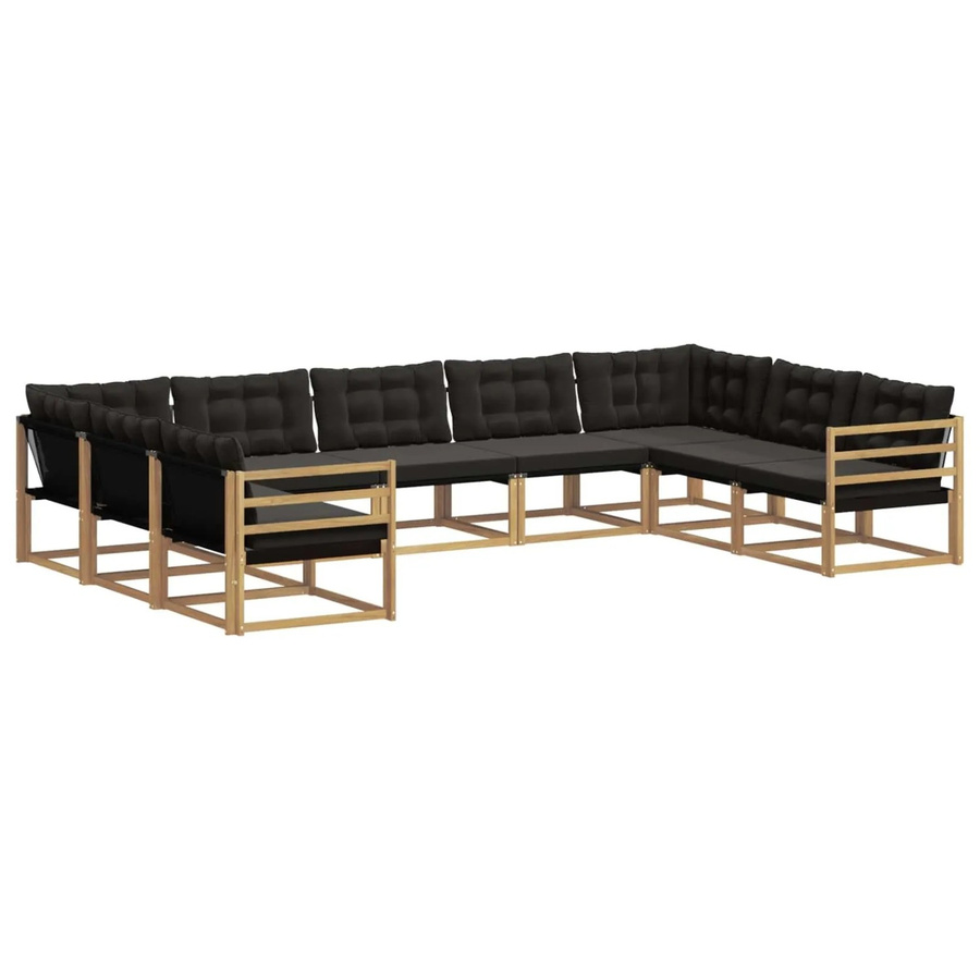 vidaXL Outdoor-Sofagarnitur in U-Form aus Akazienholz mit Textilene und Kissen, 9-teilig, Weiß-Schwarz - Bild 2
