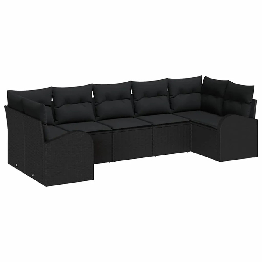 vidaXL Garten-Sofa-Set 7-teilig aus Poly Rattan und Stahl in Schwarz mit UV-beständigen Polstern - Bild 2