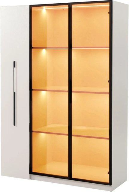okwish Multifunktionsschrank mit LED-Beleuchtung und Glastüren in Weiß, B/T/H: 110,5 x 35 x 160 cm - Bild 1