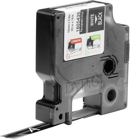 Dymo Rhino IND Original Beschriftungsband aus Vinyl, Farbe Schwarz mit weißer Schrift, Breite: 12 mm, Länge: 5,5 m - Bild 1
