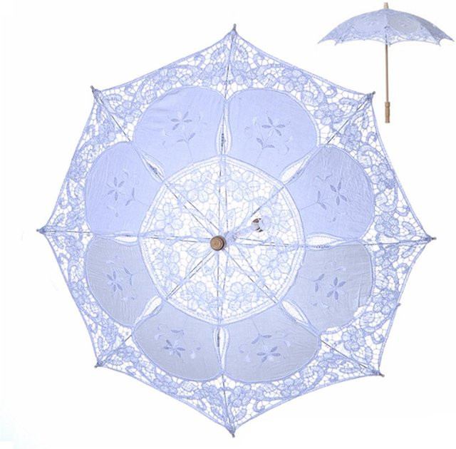 Eleganter Hochzeits-Spitzen-Schirm von KONNWEI in Weiß mit floralem Vintage-Design - Bild 1