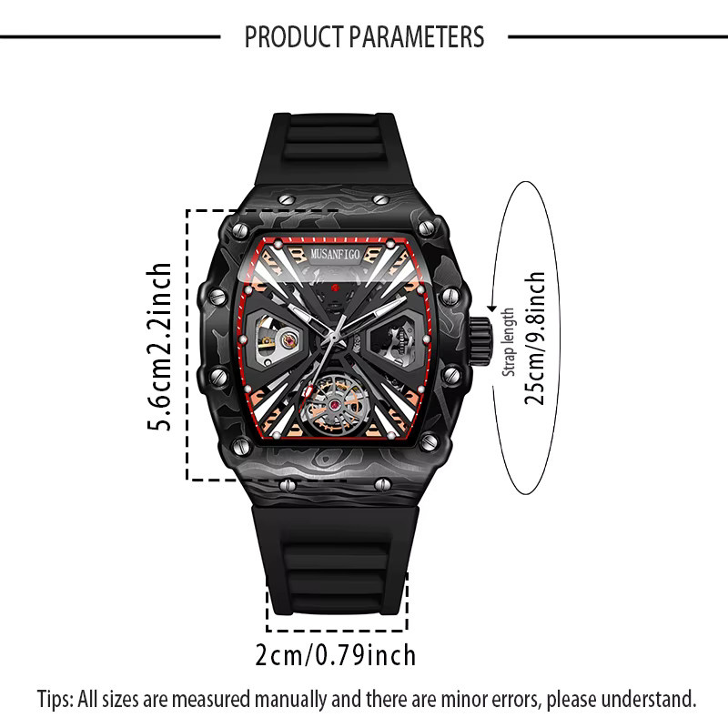MUSANFIGO Armbanduhr, Automatik, Silikon, Schwarz, Herren - Bild 3