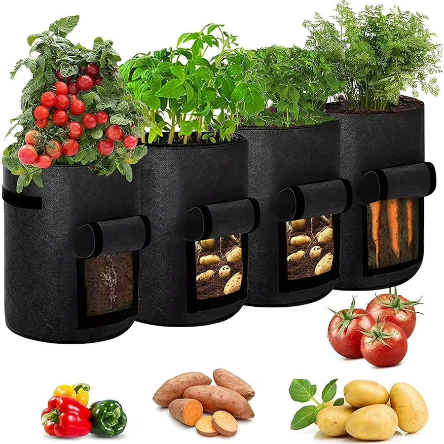 Kartoffel-Wachstumsbeutel aus Stoff als Pflanztopf mit Klappe und Griffen für Gemüse, Tomaten und Karotten, Schwarz - Bild 2