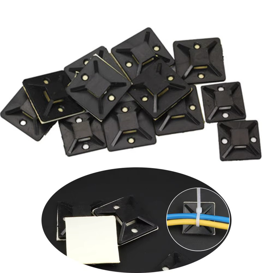 100 Stück Selbstklebende Kabelbinder Basis Wandhalterung für Kabelmanagement in Schwarz aus Kunststoff - Bild 3