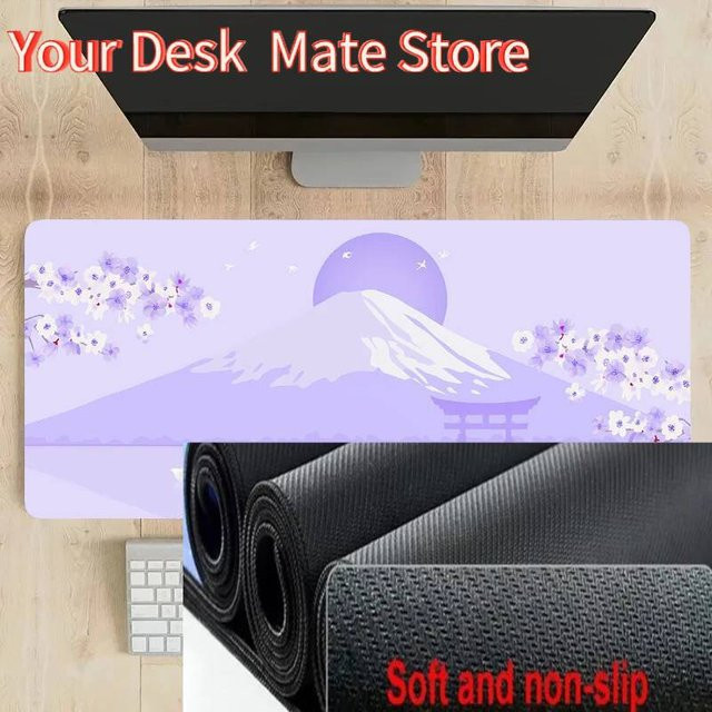 Potdemiel Mauspad Fuji Sakura in Lila, großes XXL Gaming-Mauspad aus Gummi, rutschfeste Schreibtischunterlage für Computer und Büro - Bild 1
