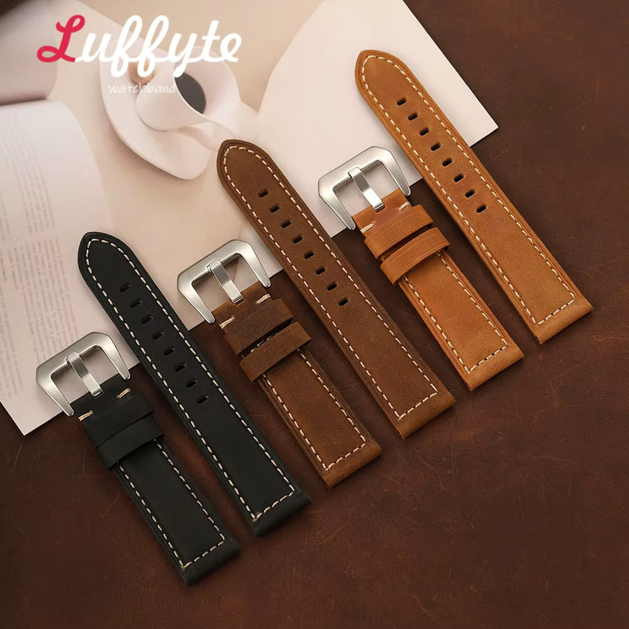 luffyte Uhrenarmband Crazy-Horse-Leder, Schwarz, Herren - Bild 1