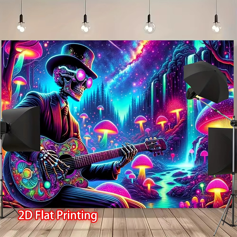 VIKAMA Fluoreszierender Totenkopf-Wandteppich mit psychedelischem Sternenhimmel und Galaxie, Wandbehang in Multicolour, Breite: 60 cm, Höhe: 40 cm - Bild 2
