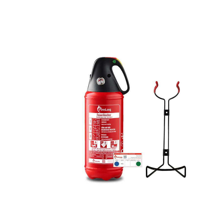 FireLoq Auto Feuerlöscher mit ABC-Pulver in Rot inklusive Halterung und Schutzkappe, 2 kg - Bild 2