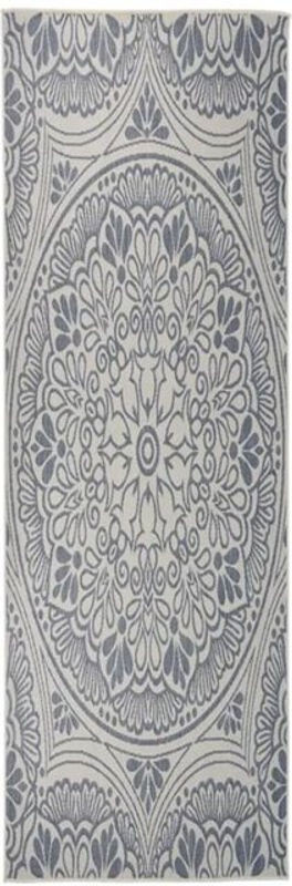 Outdoor-Teppich Flachgewebe von vidaxl mit blauem Blumenmuster aus Polypropylen, B/L: 80 x 250 cm - Bild 1