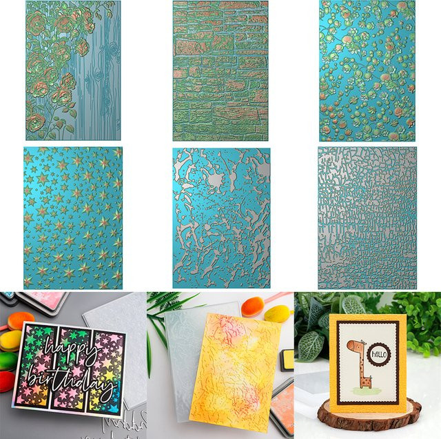 3D Prägeform Schablone mit Rosen, Sternen und unregelmäßigen Mustern aus Kunststoff für DIY Scrapbooking und Bastelarbeiten - Bild 1
