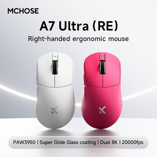 MCHOSE A7 Ultra RE Gaming-Maus in Rot mit 42000 DPI, 8000 Hz Polling Rate und Super Glide-Beschichtung - Bild 1