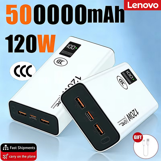 Lenovo Powerbank mit 50000 mAh und 120 W Schnellladefunktion, Schwarz - Bild 1