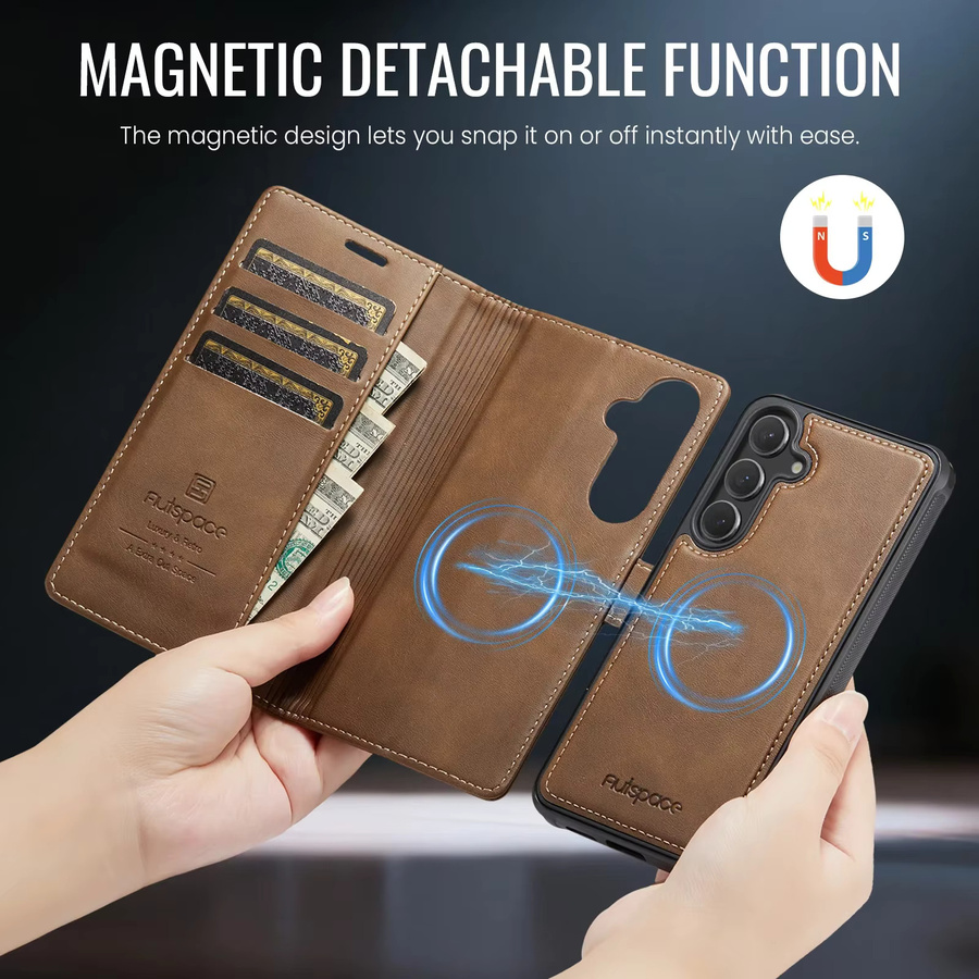 2-in-1 Magnetische Lederhülle mit abnehmbarem Kartenfach für Samsung Galaxy S25 Ultra S26 Ultra S24 Plus S24 FE S24 Edge in Braun - Bild 4