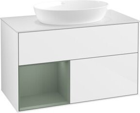 V&B Waschtischunterschrank Finion 100 mit Wandbeleuchtung in Weiß lackiert, Breite: 100 cm, Höhe: 50,1 cm, Tiefe: 50,1 cm - Bild 1