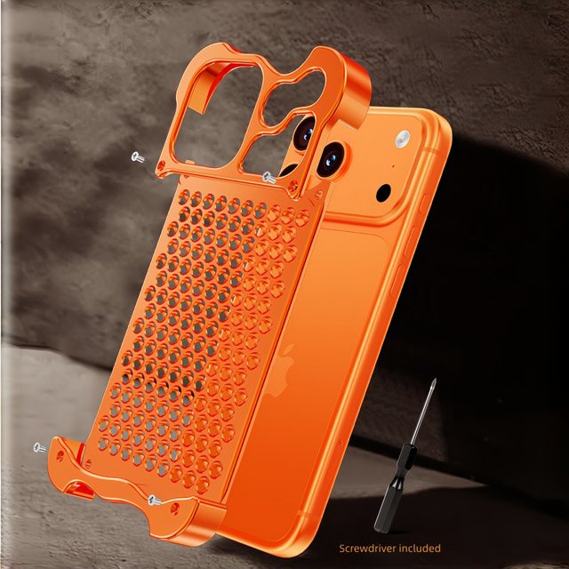 BeisFun Vollmetall-Legierung Handyhülle mit Wabenstruktur für iPhone 17 Air, iPhone 16 und iPhone 15 Pro Max, stoßfester Rahmenloser Schutz, Schwarz und Orange - Bild 1