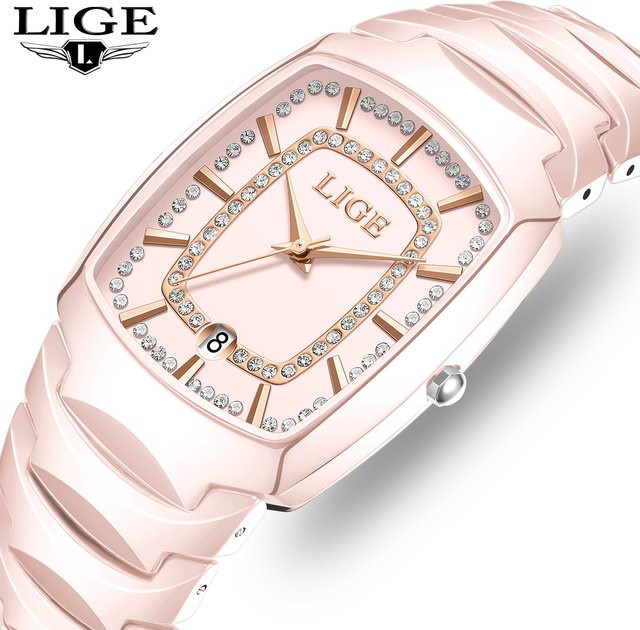 LIGE Armbanduhr Quarz, Edelstahl, Silber, Diamantbesetzt, Damen - Bild 1