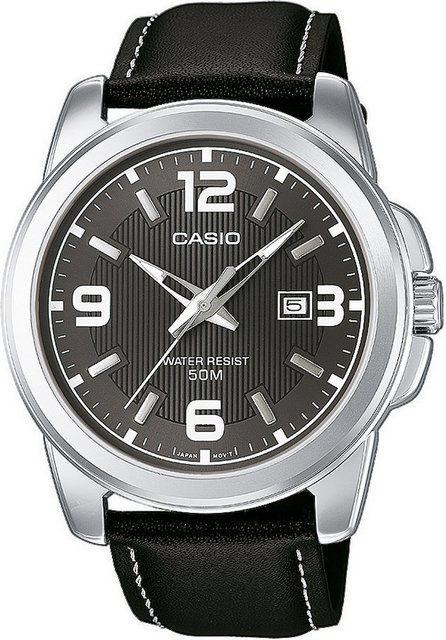 Casio Armbanduhr, Quarz, Edelstahl, Leder, Schwarz, 43 mm, Herren - Bild 1