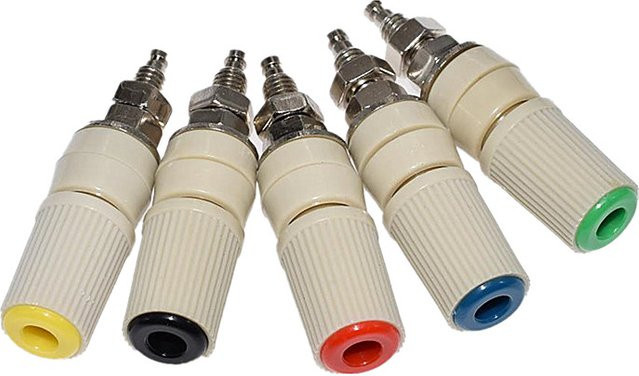 5 Stück ZSDZFYLLK Kupfer Terminal Block M5 x 48 mm mit 4 mm Bananenbuchse, 30A Hochstrom-Stecker für Erdung und Hochspannung, mehrfarbig - Bild 1