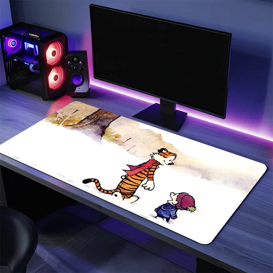 Calvin und Hobbes Cute For PC Gaming-Mauspad mit genähten Kanten und rutschfester Gummibasis, Multicolor - Bild 3