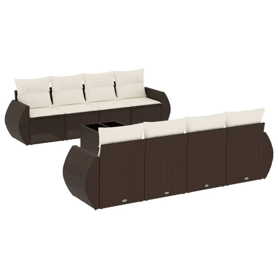 vidaXL 9-teilige Garten-Sofagarnitur aus braunem PE-Rattan mit Kissen und Tisch - Bild 2